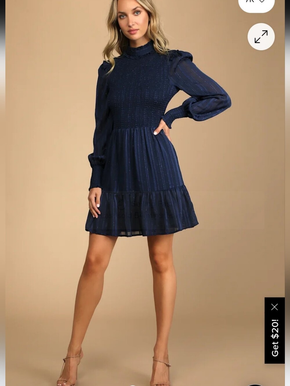 Lulus Heartful Romance Navy Striped Smocked Long Sleeve Mini Dress, Size Medium